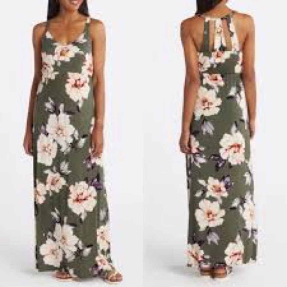 Nine Britton Olive Floral Maxi Dress